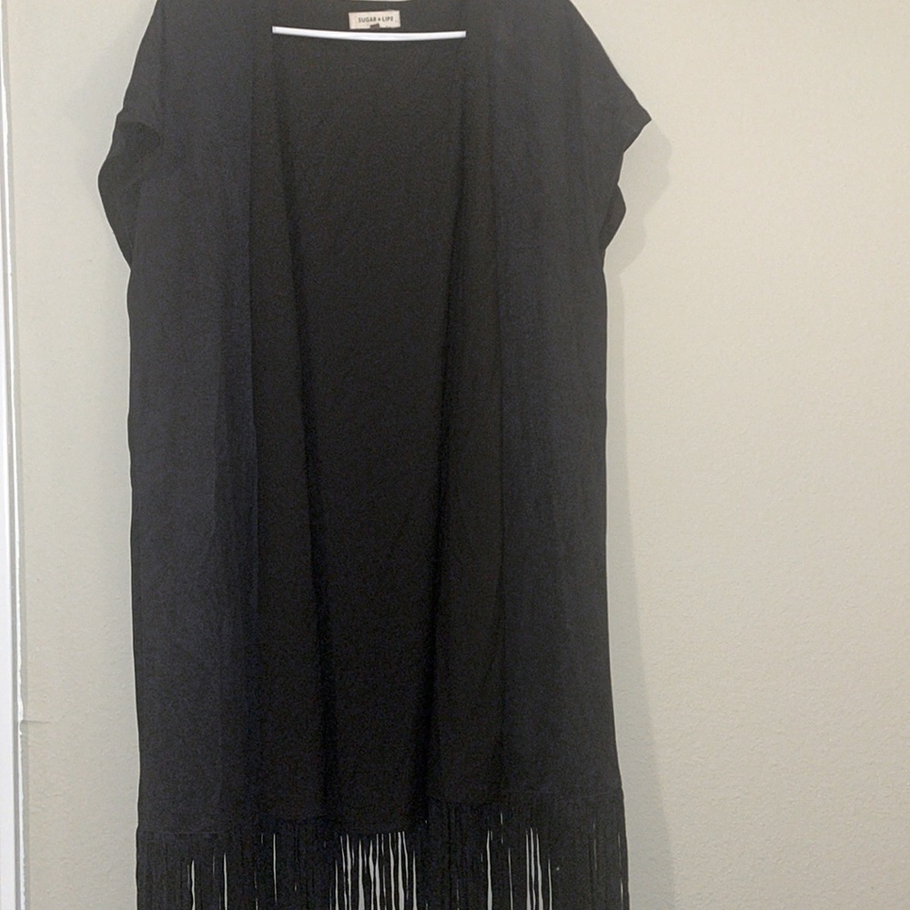 Short sleeve suede cardigan